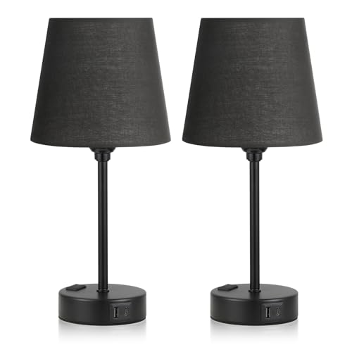 Black Bedside Lamps Set 2 for Bedroom (2 Count)