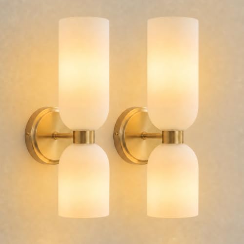 Gold Wall Sconces Set of Two with Milky White Glass