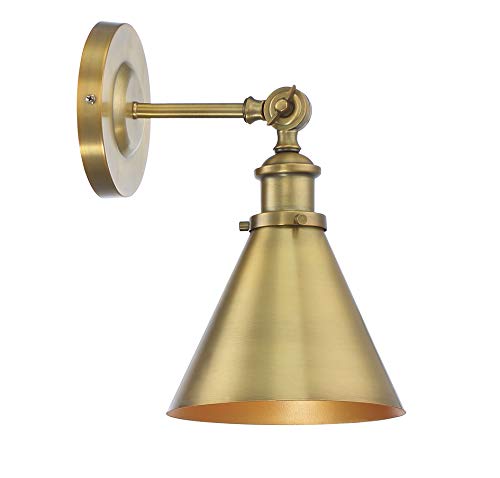 9-0901-1-322 Glenn Vintage Industrial Adjustable Metal Wall Sconce, 1-Light 60 Watt, 12" H x 7" W, Warm Brass