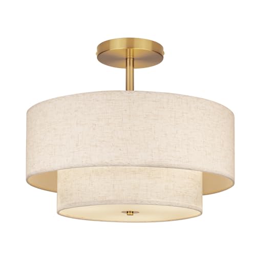 18 Inch Large Semi Flush Mount Ceiling Light Fixture with Dual Drum Design