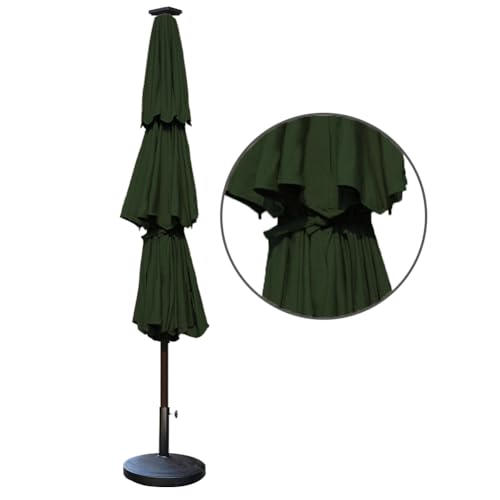 USA 10-Year-Non-Fading 9ft 3-Tier Market Patio Umbrella, Commercial Table Umbrella with 80 Solar LED Lights, Crank Open, Windproof & UPF 50+ UV Protection for Garden, Deck, Pool, Backyard, Fern