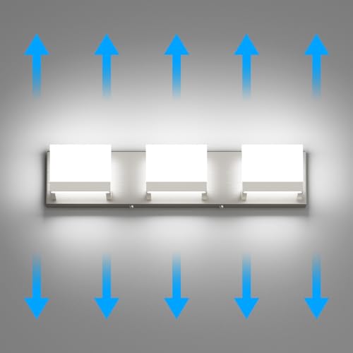 3 Lights LED Modern Vanity Light Brushed Nickel Bathroom Lighting Fixture Up and Down Bathroom Wall Light Over Mirror