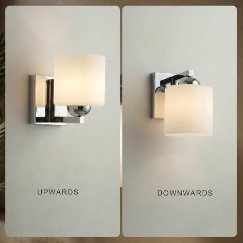 1 Light Chromed Bathroom Vanity Light with White Glass Shade