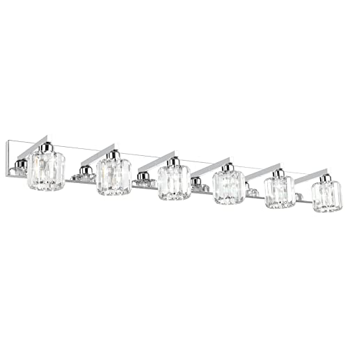 Bathroom Vanity Light Crystal Vanity Lighting Fixtures 6 Lights Chrome Vanity Light for Bathroom