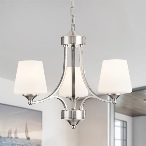 Brushed Nickel Dining Room Light Modern Sliver Chandelier with Frosted Glass