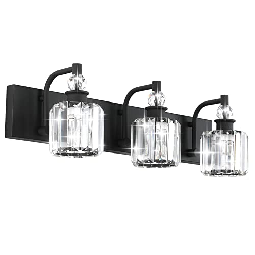 Black Crystal Bathroom Lights Fixtures 3 Light Crystal Bathroom Vanity Lights Fixtures Over Mirror Modern Matte Black Bath Wall Lights