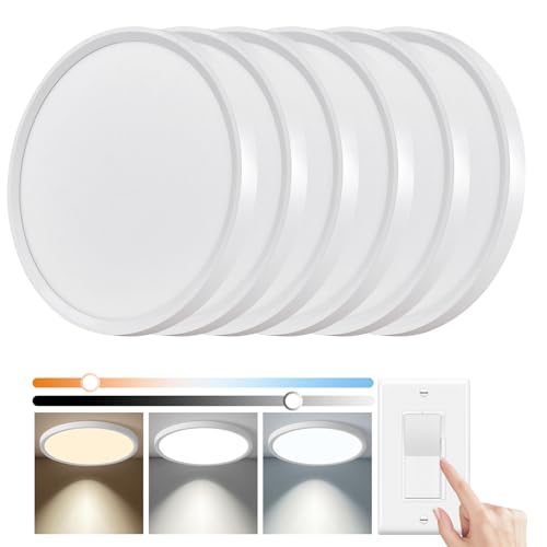 6 Pack 12 Inch Hardwired Dimmable LED Flush Mount Ceiling Light Fixtures (6 Count)