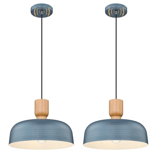 Dusk to Dawn Industrial Pendant Light Fixtures Ceiling Hanging with Hammered Metal Shade (2 Count)