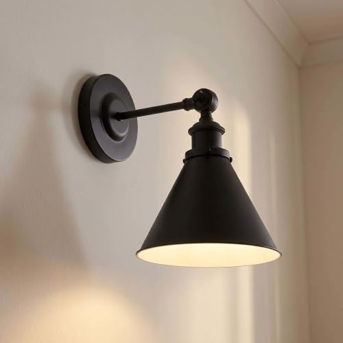 9-0901-1-109 Glenn Vintage Industrial Metal Sconce with Adjustable Shade Angle, 1-Light 60 Watt, 12" H x 7" W, Polished Nickel