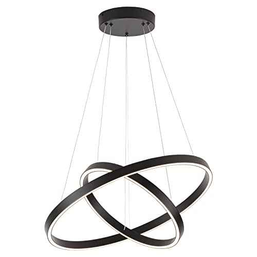 Modern Led Chandelier, 2 Rings Contemporary Chandelier Circular Pendant Light, Black Dimmable Hanging Ceiling Light Fixture for Living Dining Room