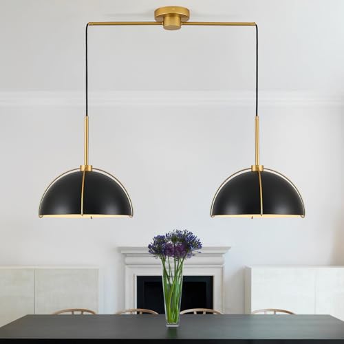 Black Dome Pendant Light 2 Light Socket Large Pendant Light Fixture with Adjustable Pendant Cord Black Gold Pendant Lighting for Kitchen Island Dining Room Kitchen Sink