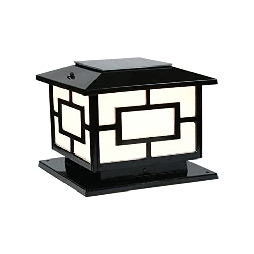 Outdoor Post Lights Square LED Solar Post Lights Outdoor Column Headlight Waterproof Cap Pillar Lamp with Remote Control for Fence Yard Garden Exterior Lantern