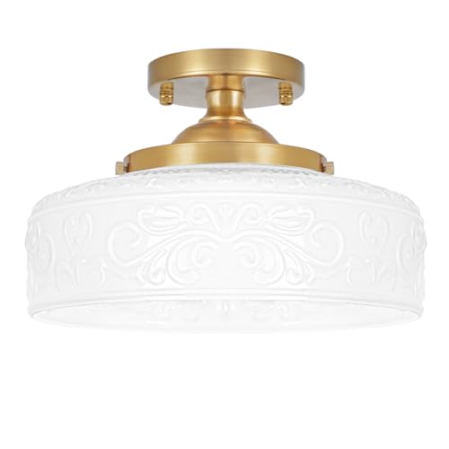 Gold Semi Flush Mount Ceiling Light with Hand