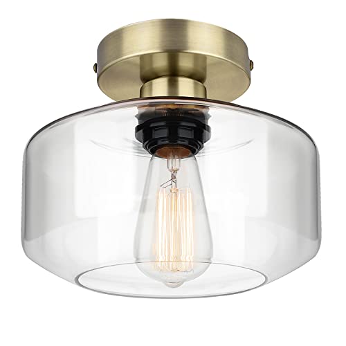 Industrial Semi Flush Mount Ceiling Light Brass