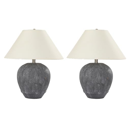 21'' Large Gray Base Ceramic Basin Table Lamp Set of 2 for Bedroom (2 Count)