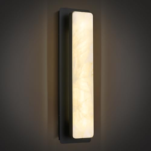 Alabaster Wall Sconce Modern LED Wall Lights Natural Spanish Marble 20" Rectangular Wall Sconces Black Wall Lamps for Bedroom Living Room Hallway Staircase