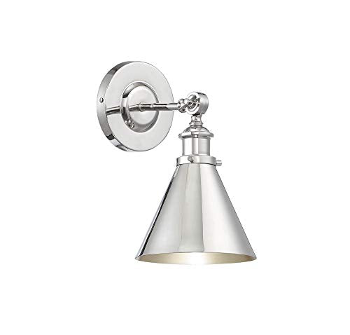 9-0901-1-109 Glenn Vintage Industrial Metal Sconce with Adjustable Shade Angle, 1-Light 60 Watt, 12" H x 7" W, Polished Nickel