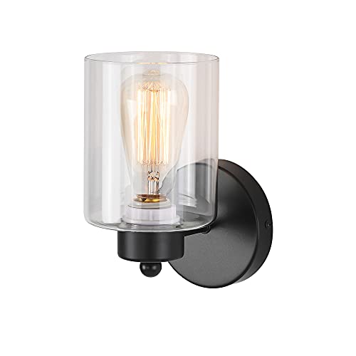 1 Light Bathroom Black Vanity Light Matte Black Wall Sconce Vintage with Clear Glass Shade
