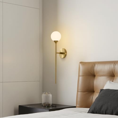 Single Gold Globe Glass Wall Sconce with Milk White Glass Shade
