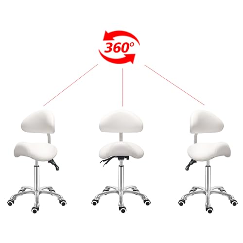 Saddle Stool Chair with Back Ergonomic Rolling Esthetician Seat for Salon Tattoo Shop Spa Dentist Clinic