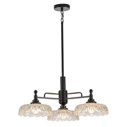 Chandeliers Black Modern Pendant Lighting Fixtures 3 Lights Chandelier Clear Glass Hanging Lamp for Island Dining Room Living Room