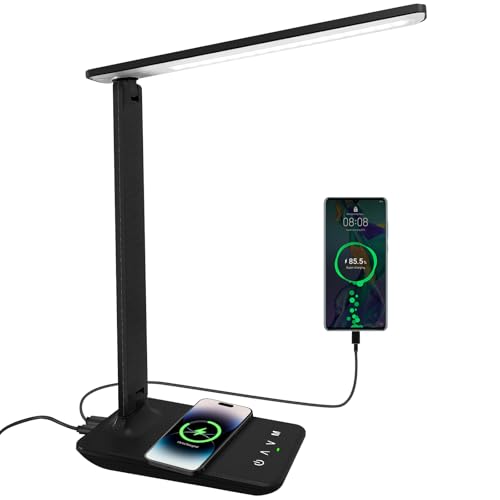 LED Desk Lamp with 15W Wireless Charger & USB Port