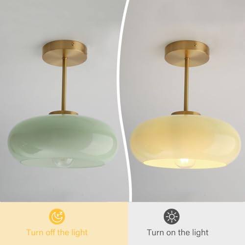 Milk Ceiling Light mid Century Modern Ceiling Light fixtures with Milk Green Glass Shade Gold Semi Flush Mount Ceiling Light
