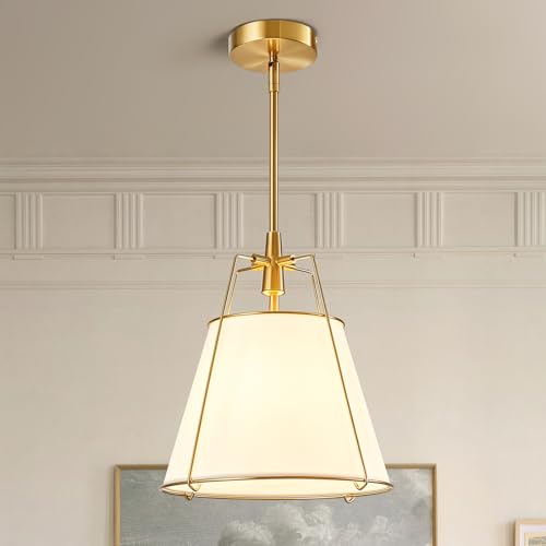 Modern Pendant Light Fixtures with 13" White Linen Fabric Shade