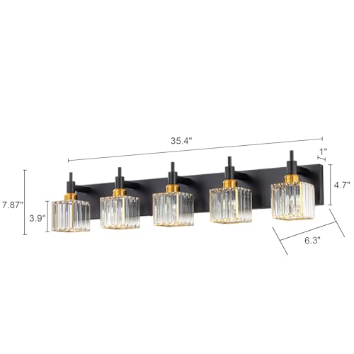 Modern Crystal Bathroom Vanity Light Black Gold 5