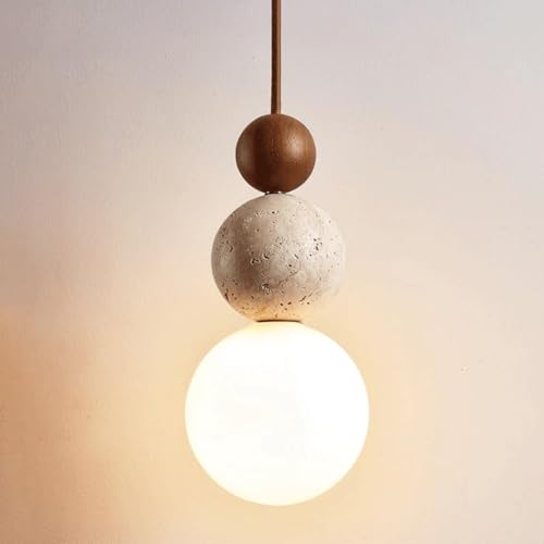 Modern Indoor Pendant Light Natural Stone Spherical Hanging Light Frosted White Glass Suspension Pendant Lamp for Bedside Restaurant Kitchen Island Aisle Bar Club Chandelier