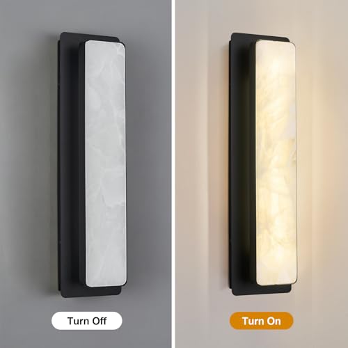 Alabaster Wall Sconces Set of Two Modern LED Wall Lights Natural Spanish Marble 20" Rectangular Wall Sconce Black Wall Lamps for Bedroom Living Room Hallway Staircase