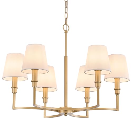 6 Light Candelabra Chandelier Dining Room Gold Linen Chandeliers 26in