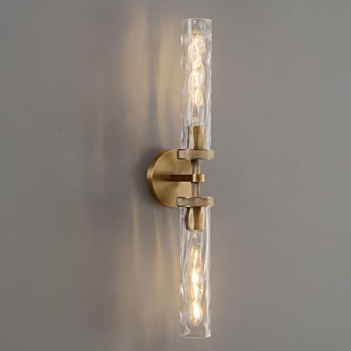 Bathroom Sconce 24in Brass Sconce with Water Ripple Glass