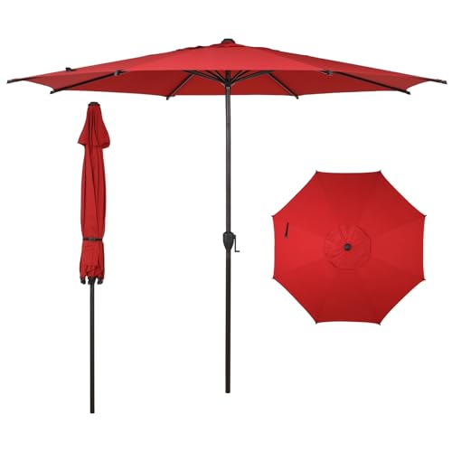 11FT Lyon Outdoor Patio Umbrella Outdoor Table Umbrella with Push Button Tilt and Crank Market Umbrella 8 Sturdy Ribs UV Protection Waterproof for Garden Deck Backyard Pool Dark Red