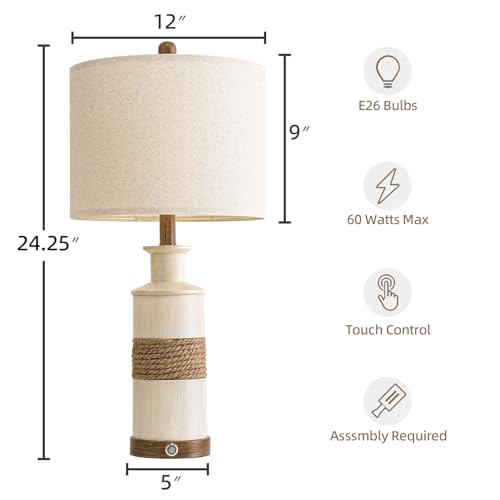 24.5" Farmhouse Boho Table Lamps Set of 2 (2 Count)