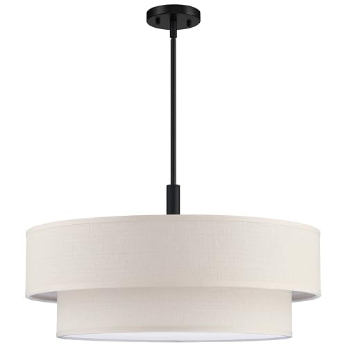 5 Light 24 Inch Cream Fabric Shade Hanging Pendant Ceiling Light Fixture