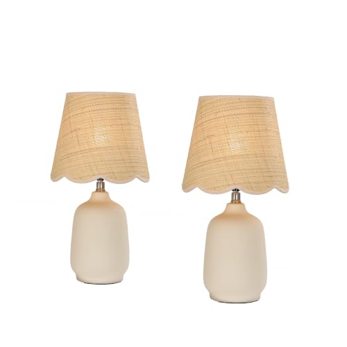 Set of 2 19" Modern Ceramic Table Lamp for Living Room Cream Base Desk Lamps for Bedroom Bedside Nightstand Lamp End Table Lamps (2 Count)