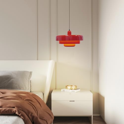 Hanging Lamp Plug in Red Pendant Light Fixtures Mid Century Modern Pendant Lamp Nordic Style Pendant Lighting Metal Shade for Living Room Dining Room Bedroom Kitchen Island