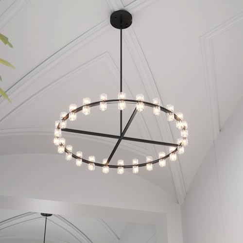 D48'' Large Black Wagon Wheel Chandeliers Black Round Chandelier Glass Chandeliers for Dining Room