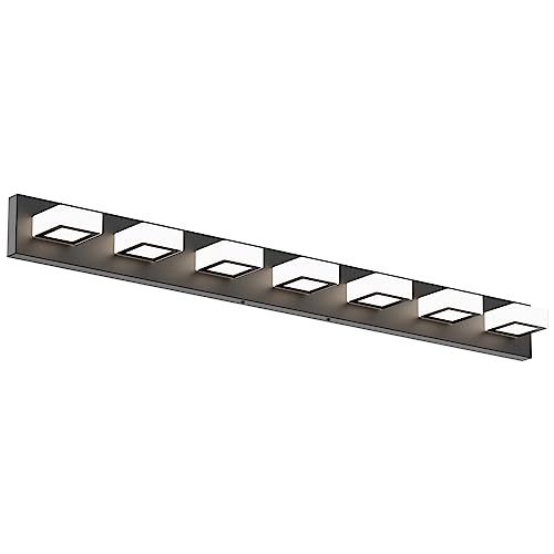 46" LED Matte Black Vanity Lights 7 Lights Acrylic Metal Black Modern Vanity Lights Black Bathroom Lighting Fixtures Over Long Mirror