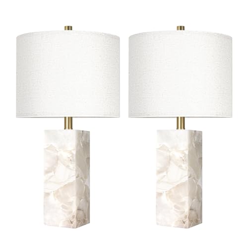 23" Alabaster Table Lamp Set of 2 with Night Light for Living Room (2 Count)