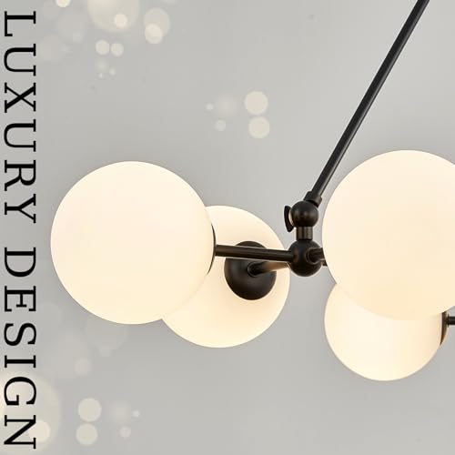 Modern 40" 9 Light Black Sputnik Chandelier with Milk Glass Globe