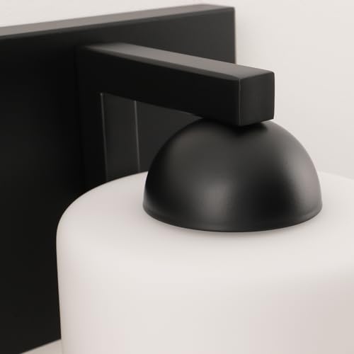 3 Light Black Bathroom Vanity Light with White Glass Shades
