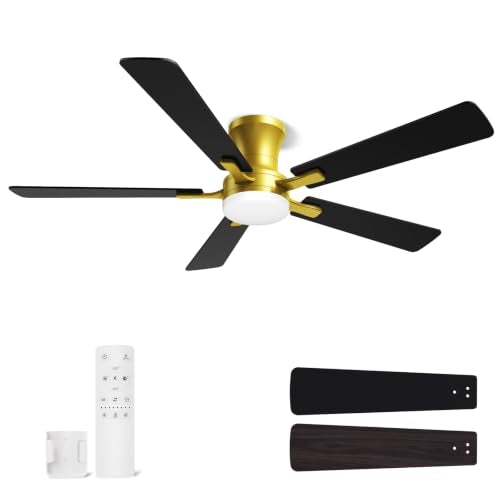 52 Inch Black Gold Low Profile Ceiling Fan with Light and Remote (Gold Black / 52 Inch)