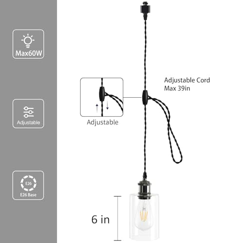 H Type Track Lighting Pendants with Glass (4 Count)