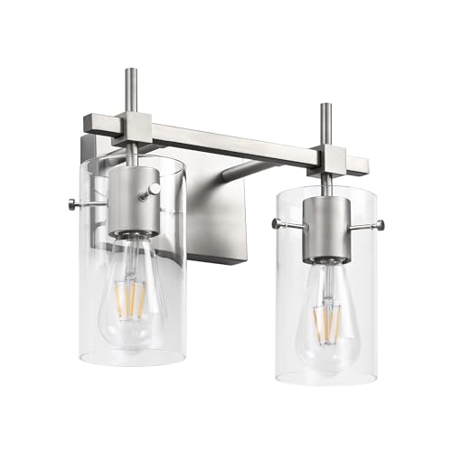 2 Light Wall Scone Vintage Vanity Light Fixtures Brushed Nickel Wall Light for Bathroom Lights Over Mirror with Glass Shade Light Fixtures