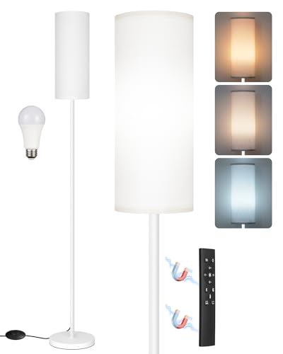 White Dimmable Floor Lamps for Living Room with Remote and Foot Switch