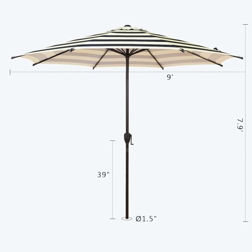 9FT Lyon Outdoor Patio Umbrella Outdoor Table Umbrella with Push Button Tilt and Crank Market Umbrella 8 Sturdy Ribs UV Protection Waterproof for Garden Deck Backyard Pool