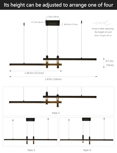 Modern Black Linear Pendant Lights Kitchen Island Lighting Minimalist Led Chandeliers Pool Table Light Dimmable Ceiling Hanging Light Fixture Dining Room with Remote Control