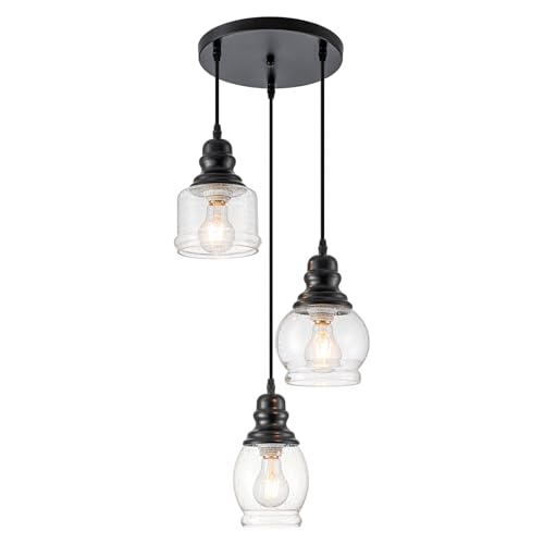 3 Light Seeded Glass Mini Pendant Lights Kitchen Island
